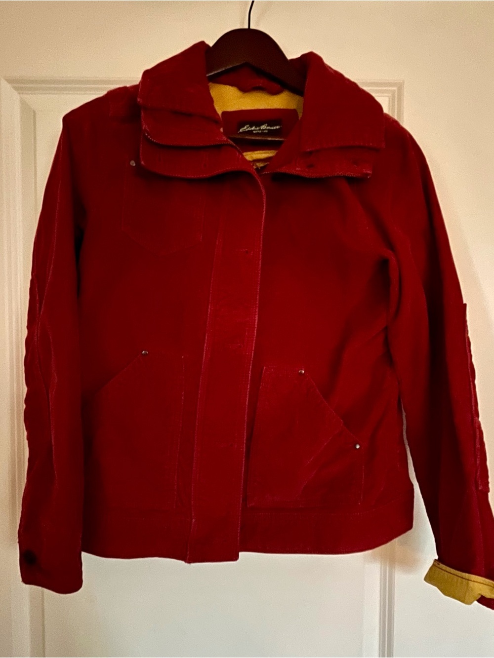 Eddie Bauer Red Utility Jacket with Contrasting Yellow Lining